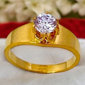 Vintage Clark and Coombs Ring Size 8 Purple Solitaire 18K Gold Plated MCM 14L